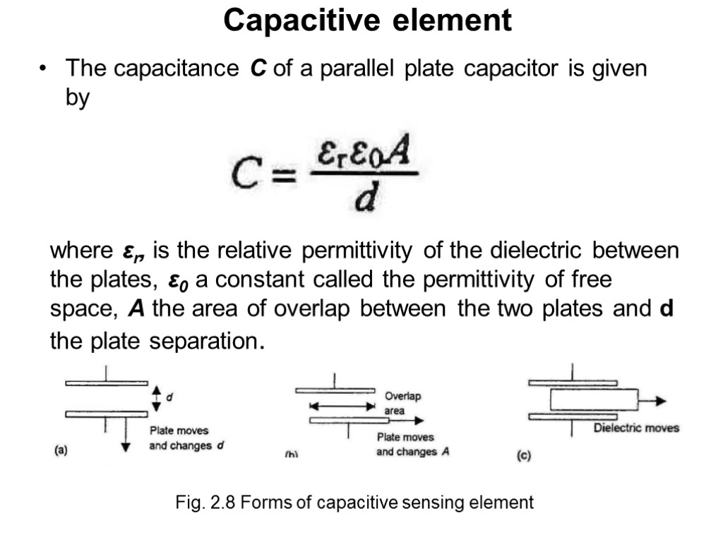 Capacitive element The capacitance C of a parallel plate capacitor is given by where